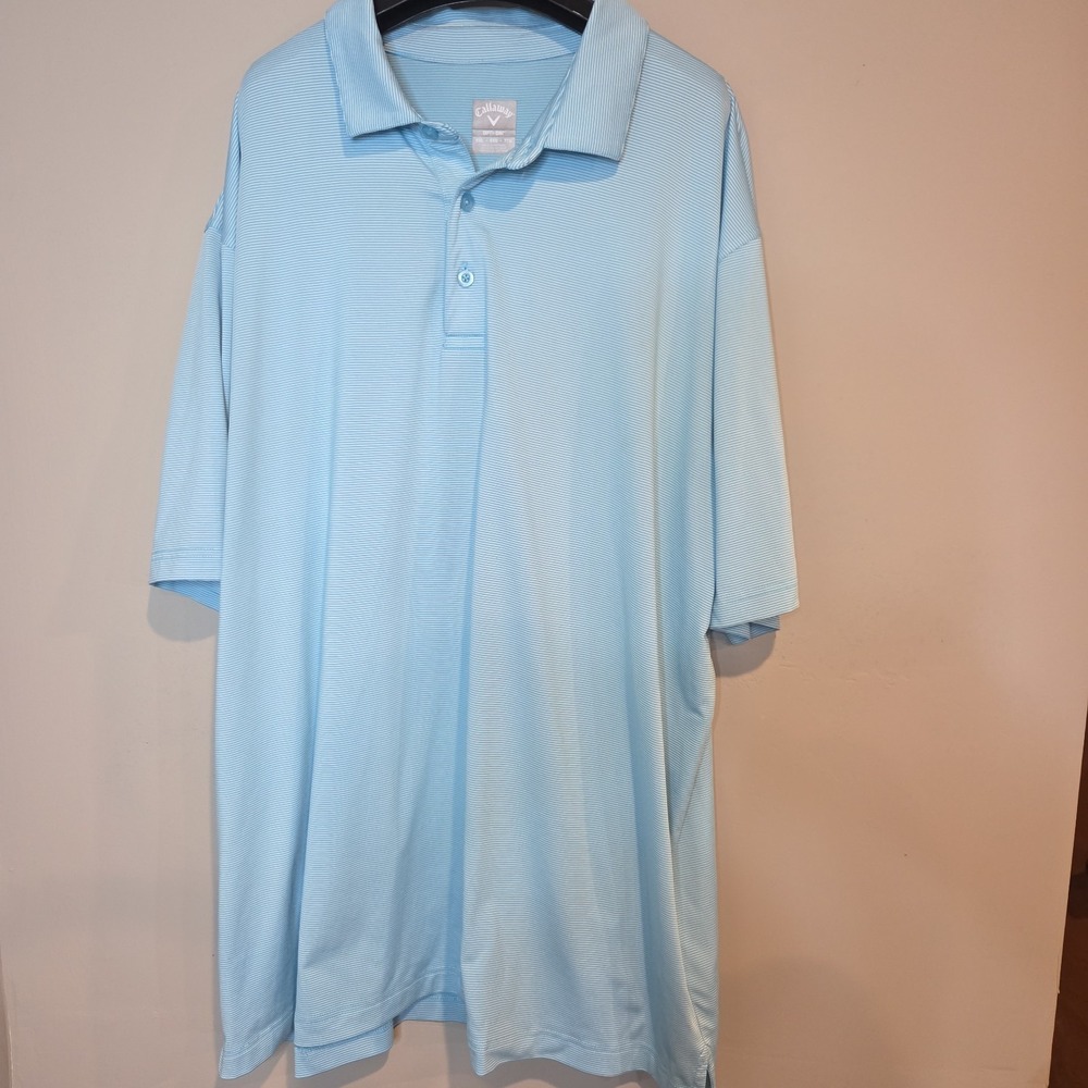 Callaway Golf Opti-Dri Polo Shirt Mens XXL Blue White Stripe Performance Graphic - Picture 1 of 7